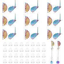 Arricraft 40 Pcs 304 Stainless Steel Earrings Posts, Fan Shape Stud Earring Findings Rainbow Color Earring Pin Studs with 100 Pcs Plastic Ear Nuts for DIY Earring Making Supplies