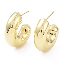 Honeyhandy Rack Plating Brass Arch Stud Earrings, Cadmium Free & Lead Free, Real 18K Gold Plated, 27.5x8.5mm