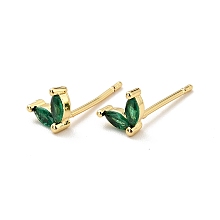 Honeyhandy Cubic Zirconia Oval Stud Earrings, Real 18K Gold Plated Brass Jewelry for Women, Cadmium Free & Nickel Free & Lead Free, Green, 4.5x6.5mm, Pin: 0.7mm