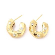 Honeyhandy Cubic Zirconia C-shap Stud Earrings, Real 18K Gold Plated Half Hoop Earrings for Women, Cadmium Free & Lead Free, Clear, 20x6mm, Pin: 0.9mm