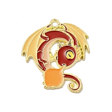 Honeyhandy Alloy Enamel Pendants, Light Gold, Charizard Charm, Red, 30x26x1mm, Hole: 2mm