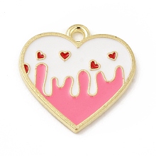 Honeyhandy Alloy Enamel Pendants, Heart Charms, Light Gold, Pearl Pink, 19.5x19.5x1.5mm, Hole: 1.8mm