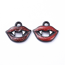 Honeyhandy Black Alloy Enamel Pendant, Fangs Mouth For Halloween, Black, 11x13x2mm, Hole: 2mm