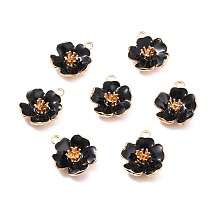 Honeyhandy Alloy Enamel Pendants, Hibiscus Flower, Light Gold, Black, 23x19.5x6mm, Hole: 2mm