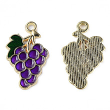 Honeyhandy Alloy Enamel Pendants, Cadmium Free & Lead Free, Light Gold, Grape, Indigo, 26x15.5x1.5mm, Hole: 2mm