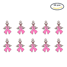 PandaHall Elite 20 PCS Pearl Pink Breast Cancer Awareness Ribbon with Angel Wing Alloy Rhinestone Enamel Pendants, 23.5x15x2mm