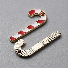 Christmas Theme Alloy Enamel Pendants, Light Gold, Candy Cane Pattern, 25x10.5x1.5mm, Hole: 1.4mm