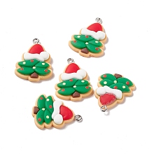 Honeyhandy Christmas Theme Opaque Resin Pendants, with Platinum Tone Iron Findings, Christmas Tree, Green, 29x21.5x5.5mm, Hole: 2mm