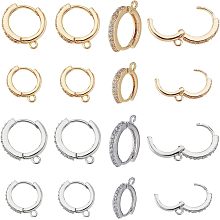 SUPERFINDINGS 16Pcs 2 Sizes Cubic Zirconia Hoop Earrings Brass Hoop Earring Findings Platinum Golden Huggie Hoop Earrings Findings for Jewelry Making,Hole: 1mm, Pin: 0.8~0.9mm