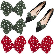 GORGECRAFT 4Pcs Removable Shoe Buckles 2 Colors Women Bow Shoe Clips Retro Polka Dot Pattern Polyester Bowknot Shoe Decoration Charms for Heels Flats Pumps Decorative