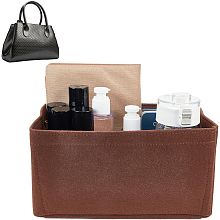 WADORN Felt Handbag Organizer Insert, Felt Zipper Tote Bag Insert Rectangle Purse Organizer Bag In Bag Multiple Compartments Bag Insert Interior Shaper for Cosmetic Bag, 6.3x10.7x6.2 Inch, Dark Brown