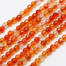 Honeyhandy Natural Carnelian Bead Strands, Faceted Round, Dyed & Heated, 3mm, Hole: 0.8mm, about 130pcs/strand, 15.2 inch