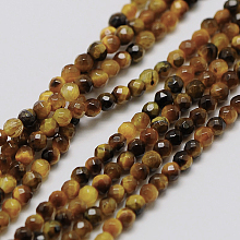 Honeyhandy Natural Tiger Eye Beads Strands, Faceted Round, 3mm, Hole: 0.8mm, about 126pcs/strand, 15 inch