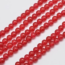 Honeyhandy Natural & Dyed Malaysia Jade Bead Strands, Imitation Red Agate, Round, Red, 4mm, Hole: 0.8mm, about 92pcs/strand, 15 inch