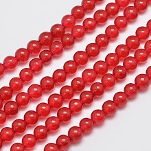 Honeyhandy Natural & Dyed Malaysia Jade Bead Strands, Imitation Red Agate, Round, Red, 6mm, Hole: 0.8mm, about 64pcs/strand, 15 inch