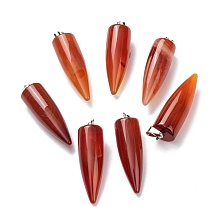 Honeyhandy Natural Red Agate Pendants, with Platinum Brass Findings, Bullet, 32~35x10~11mm, Hole: 7X3mm