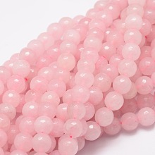 Honeyhandy Dyed Natural White Jade Round Beads Strands, Faceted, Pink, 8mm, Hole: 1mm, about 48pcs/strand, 15.3 inch