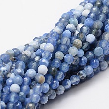 Honeyhandy Faceted Natural Agate Round Beads Strands, Dyed, Cornflower Blue, 4mm, Hole: 1mm, about 92pcs/strand, 15.3 inch