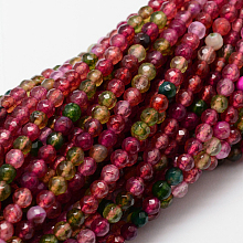 Honeyhandy Faceted Natural Agate Round Beads Strands, Dyed, Colorful, 4mm, Hole: 1mm, about 92pcs/strand, 14.1 inch