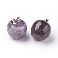 Honeyhandy Natural Amethyst Pendants, with Alloy Finding, Apple, Platinum, 23x20mm, Hole: 2.5x5mm