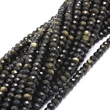 Honeyhandy Natural Golden Sheen Obsidian Beads Strands, Faceted, Rondelle, 5.5~6x4~4.5mm, Hole: 1mm, about 95pcs/strand, 15.59''(39.6cm)