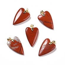 Honeyhandy Natural Red Jasper Pendants, with Rack Plating Golden Plated Brass Findings, Long-Lasting Plated, Heart, 32~34x20x8mm, Hole: 4x4mm