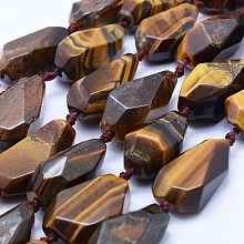 Honeyhandy Natural Tiger Eye Beads Strands, Faceted, teardrop, 26~41x12~20mm, Hole: 2mm, about 10~11pcs/strand, 15.7 inch(40cm)