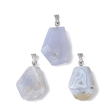 Honeyhandy Natural Blue Lace Agate Pendants, Faceted Polygon Charms, with Stainless Steel Color Plated 201 Stainless Steel Snap on Bails, 21~29x16~23x6~8mm, Hole: 2x7mm