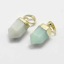 Honeyhandy Natural Amazonite Pointed Charms, with Brass Findings, Long-Lasting Plated, Bullet, Golden, 15x6~6.5mm, Hole: 3.5x6mm