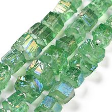 Electroplated Natural Quartz Beads Strands, Hexagon Prism, Irregular Shape, Light Green, 8~13x10~14x6~11mm, Hole: 1mm, about 15~16pcs/strand, 7.8~8 inch(20~20.5cm)