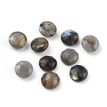 Honeyhandy Natural Labradorite Cabochons, Faceted, Flat Round, 10x4.5mm