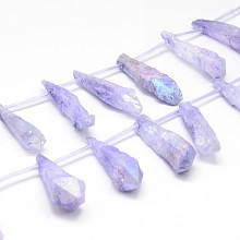 Honeyhandy Electroplated Natural Quartz Crystal Beads Strands, Top Drilled Beads, Dyed, Teardrop, Lilac, 24~31x6~8x4~6mm, Hole: 1.5mm, about 25pcs/strand, 14.3 inch