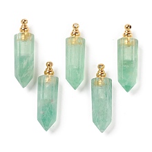 Honeyhandy Faceted Natural Fluorite Pendants, Openable Perfume Bottle, with Golden Tone Brass Findings, Bullet, 46~47x13~14x11~12mm, Hole: 7mm, capacity: 1ml(0.03 fl. oz)