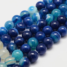 Honeyhandy Natural Striped Agate/Banded Agate Bead Strands, Round, Grade A, Dyed, Dodger Blue, 10mm, Hole: 1mm, about 37~38pcs/strand, 14.5 inch