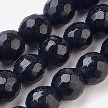 Honeyhandy Natural Malaysia Jade Beads Strands, Dyed, Faceted, Round, Black, 8mm, Hole: 1mm, about 45pcs/strand, 14.9 inch