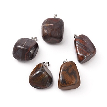 Honeyhandy Natural Tiger Iron Pendants, with Platinum Tone Brass Findings, Nuggets, 23~30x13~22x12~20mm, Hole: 5x3mm