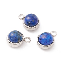 Honeyhandy Natural Lapis Lazuli Charms, with 304 Stainless Steel Findings, Half Round, Stainless Steel Color, 13.5x10x7.5mm, Hole: 2.5mm