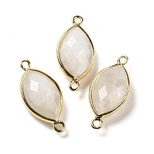 Honeyhandy Natural Moonstone Faceted Connector Charms, Rack Plating Brass Horse Eye Links, Golden, 25x11.5x5.5mm, Hole: 1.6mm