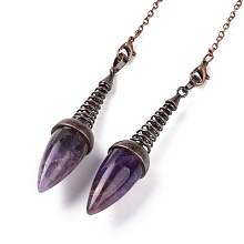 Honeyhandy Natural Amethyst Dowsing Pendulums, with Red Copper Plated Brass Chains, Egg Charm, 250~255mm, Hole: 2mm