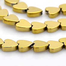 Honeyhandy Non-magnetic Synthetic Hematite Heart Beads Strands, Golden Plated, 6x6mm, Hole: 1mm, about 75pcs/strand, 17.7 inch