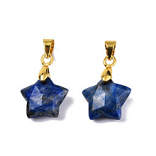 Honeyhandy Natural Lapis Lazuli Charms, with Golden Plated Brass Findings, Faceted Star, Star: 12x12.5x5.5mm, Hole: 3.5x4mm