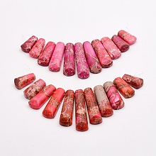 Honeyhandy Natural Imperial Jasper Beads Strands, Graduated Fan Pendants, Focal Beads, Dyed, Hot Pink, 15~39x9~10x5~5.5mm, Hole: 1.5mm, 11pcs/strand, 3.54 inch