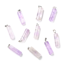 Honeyhandy Natural Amethyst Pendants, with Platinum Tone Brass Finding, Column, 34~34.5x10mm, Hole: 8x5mm