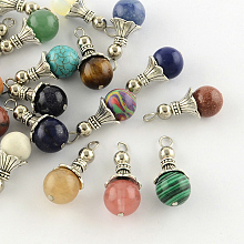 Honeyhandy Natural & Synthetic Mixed Stone Pendants, with Alloy Findings, Antique Silver, Snowcone, 29.5x12.5mm, Hole: 2.5mm