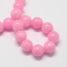 Honeyhandy Natural Dyed Yellow Jade Gemstone Bead Strands, Round, Hot Pink, 6mm, Hole: 1mm, about 66pcs/strand, 15.7 inch