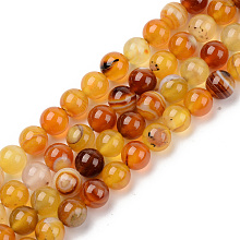 Honeyhandy Natural Sardonyx Beads Strands, Dyed & Heated, Round, Gold, 8mm, Hole: 1mm, about 48pcs/strand, 14.96 inch(38cm)