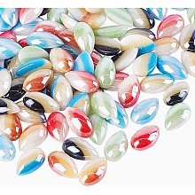 BENECREAT 120Pcs 6x10mm Opaque Glass Cabochons with Plastic Storage Box, 6 Colors Teardrop Shape Glass Beads for Nail Craft Scrapbook DIY Decoration