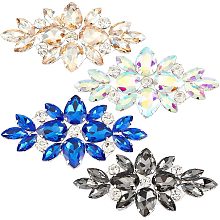 FINGERINSPIRE 4 Colors Flower Glass Rhinestone Applique 1.7x3.3inch Wedding Applique Iron on Rhinestone Crystal Hair Applique, Party Banquet Embellishments for Dress Belt Clothes Shoes