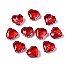 Honeyhandy Transparent Spray Painted Glass Beads, Heart, Red, 7.5x8x4.5mm, Hole: 0.9mm