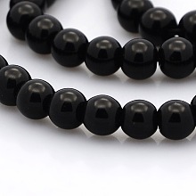 Honeyhandy Round Glass Beads Strands, Black, 6mm, Hole: 1mm, about 69pcs/strand, 16.1 inch